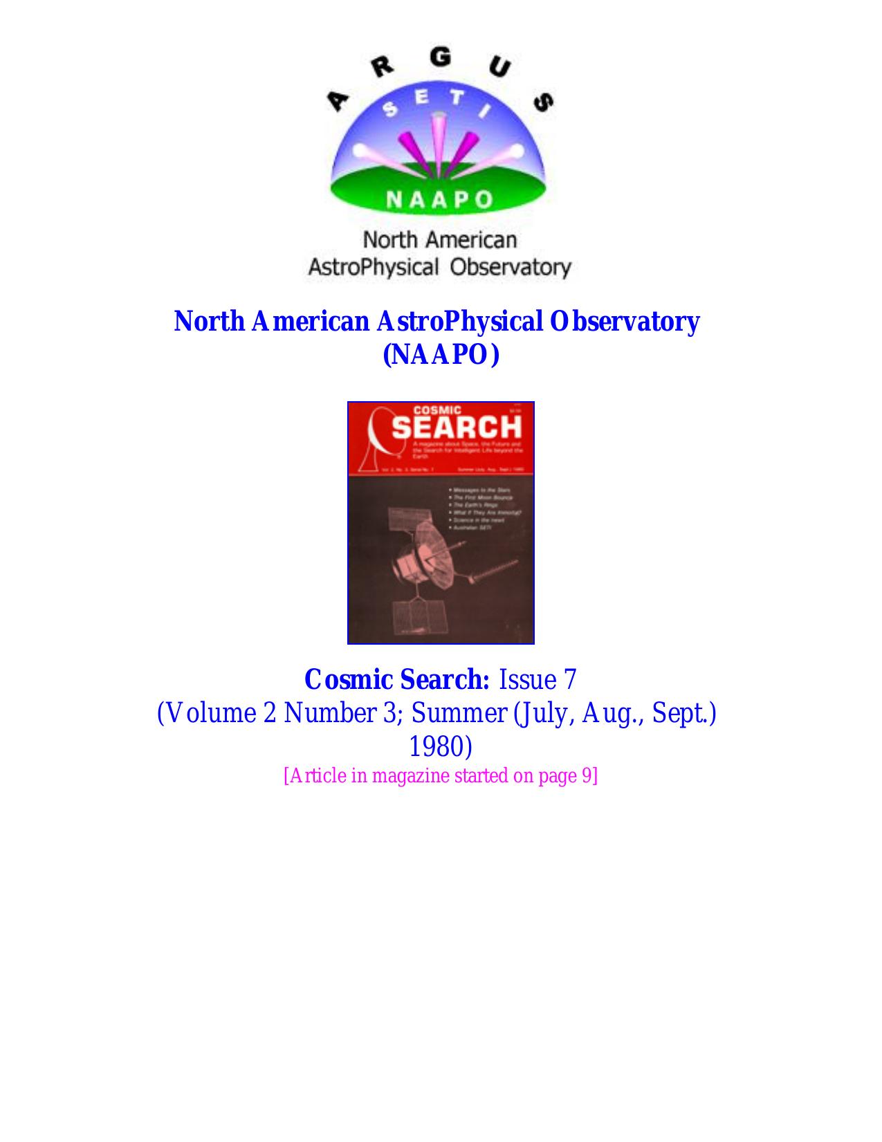 Cosmic Search Issue 07 Page 9 - A Speculation on the Influence of Biological Immortality on SETI by Frank D. Drake