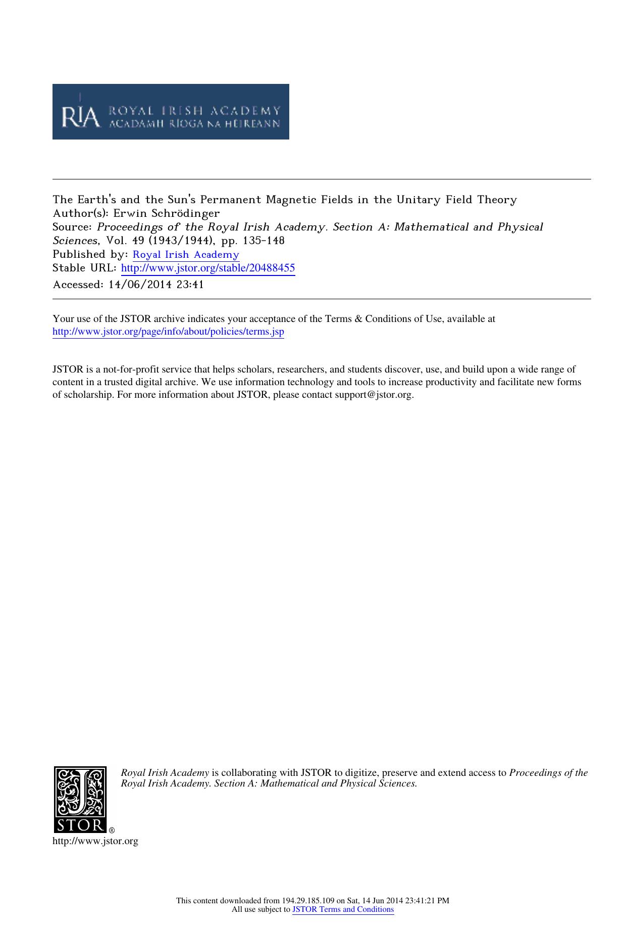 The Earth's and the Sun's Permanent Magnetic Fields in the Unitary Field Theory