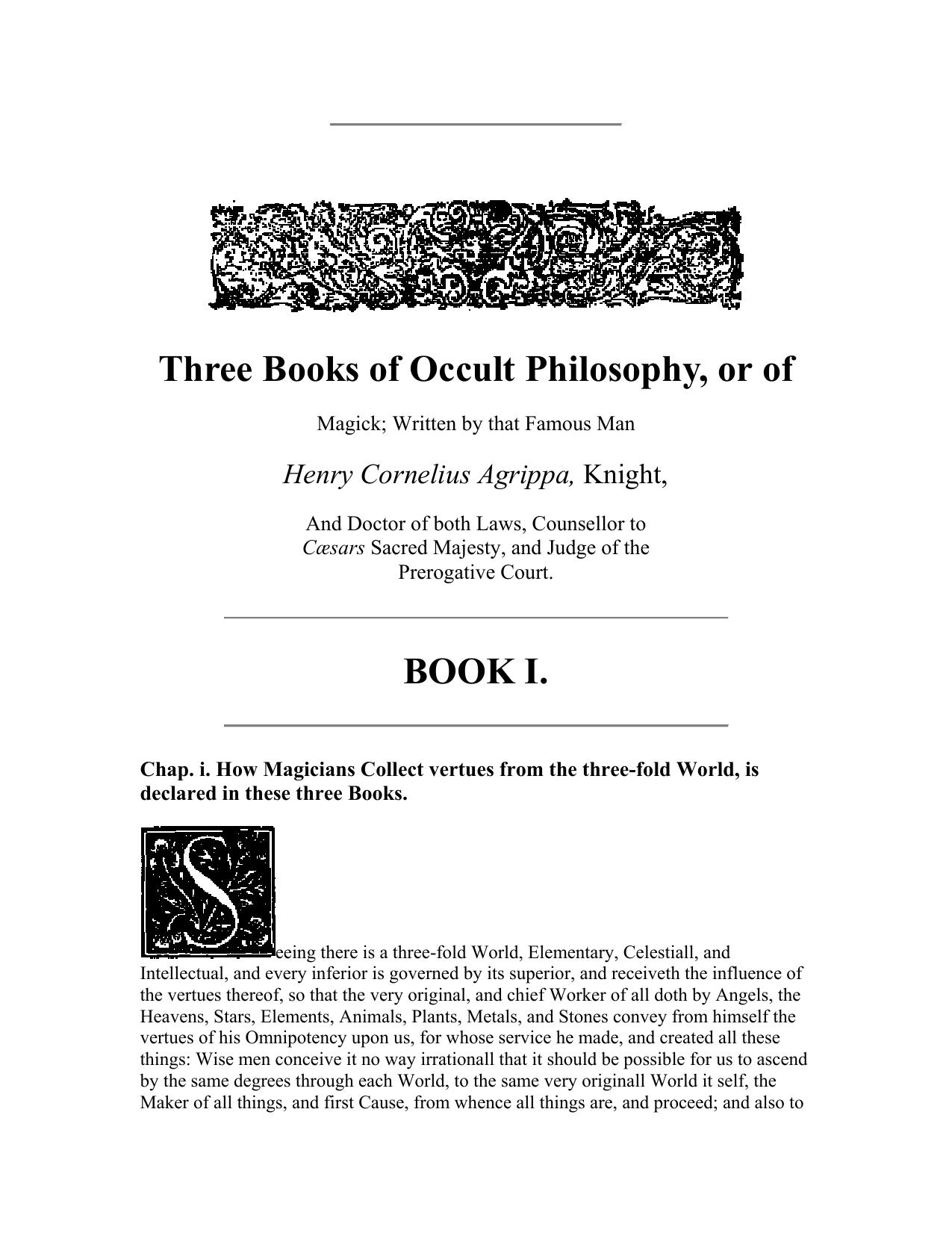 Three Books of Occult Philosophy, or of