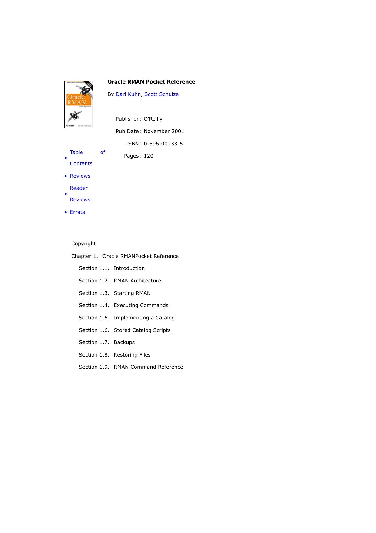 Oracle Rman Pocket Reference