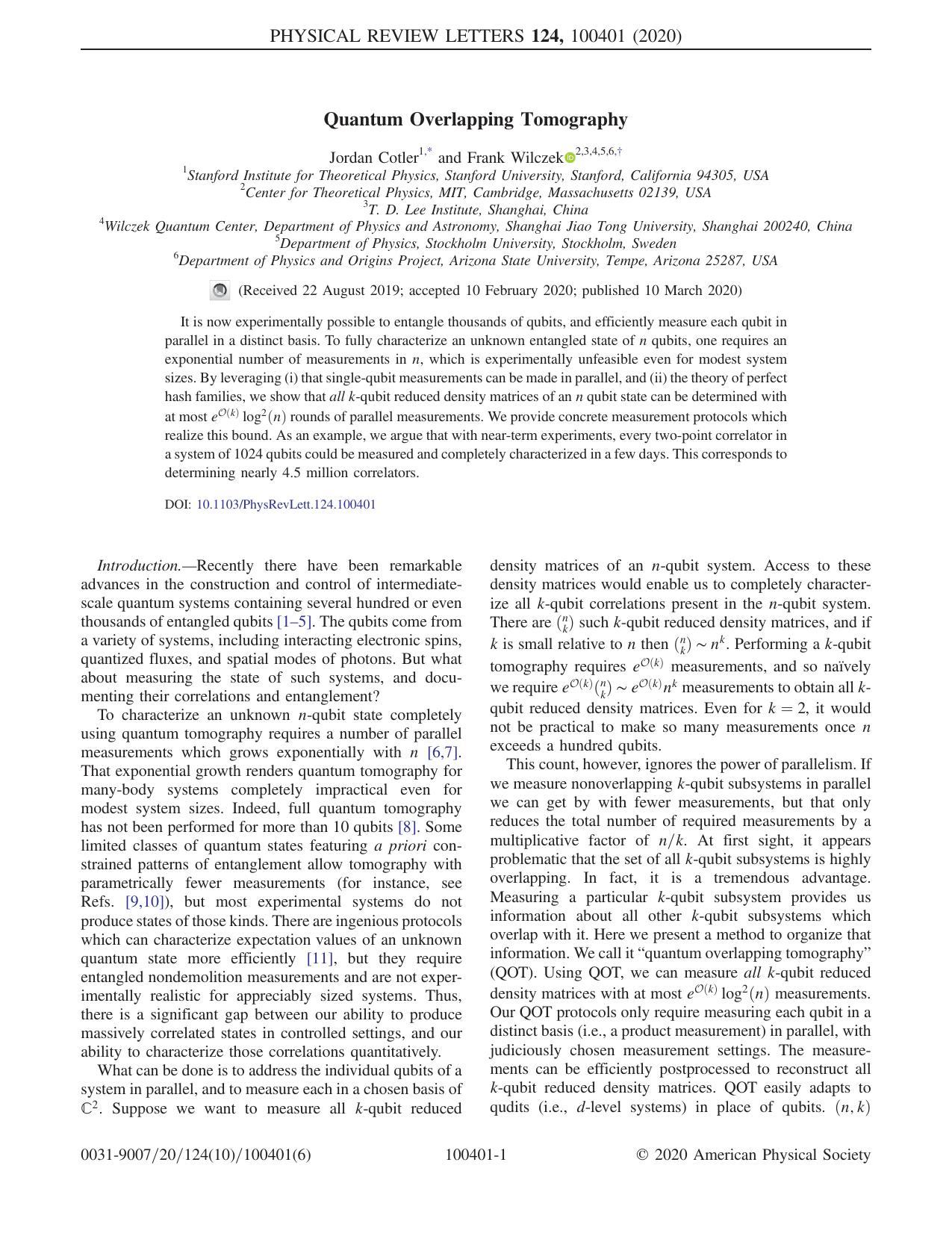 Quantum Overlapping Tomography