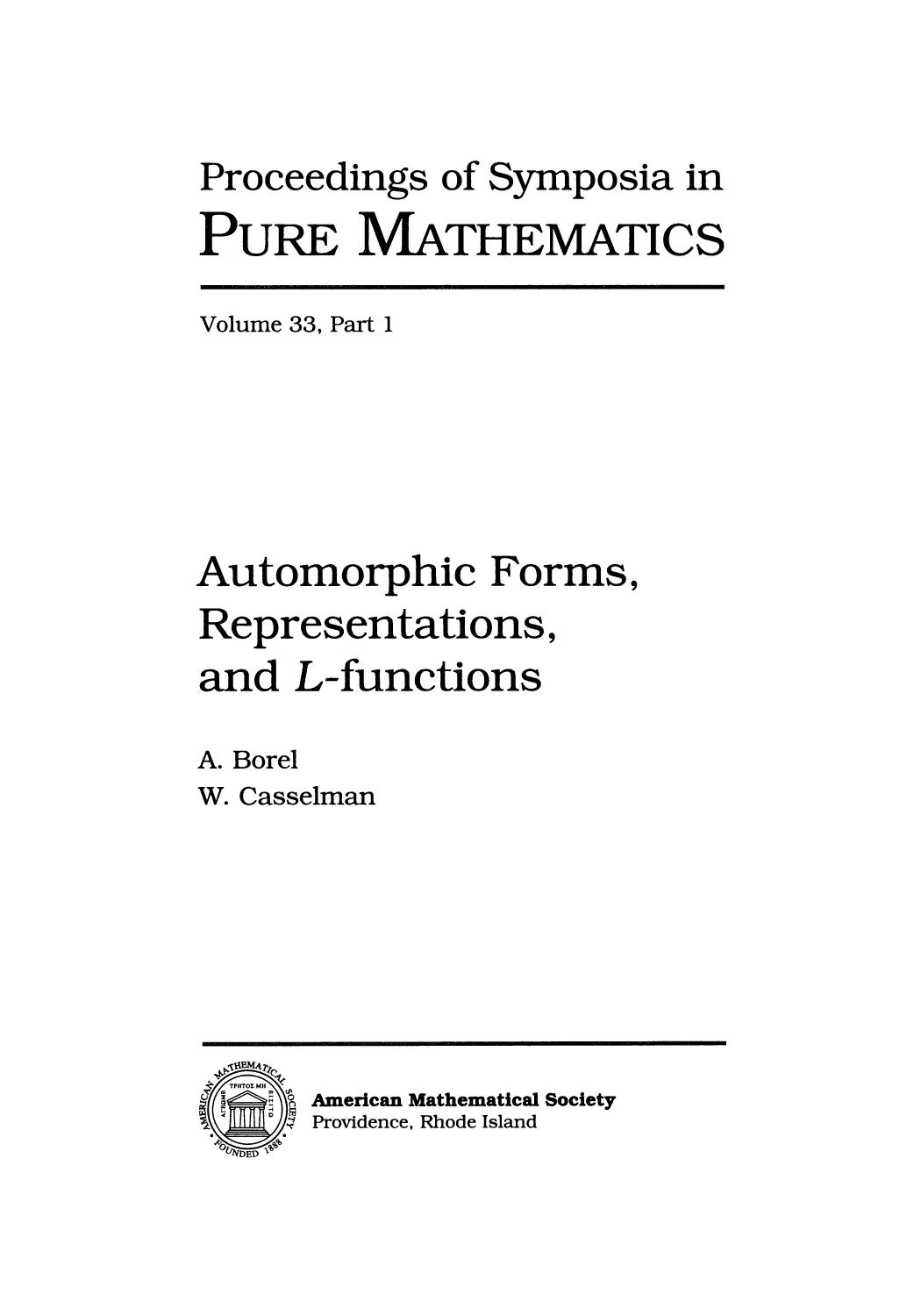 Automorphic Forms, Representations, and L-Functions