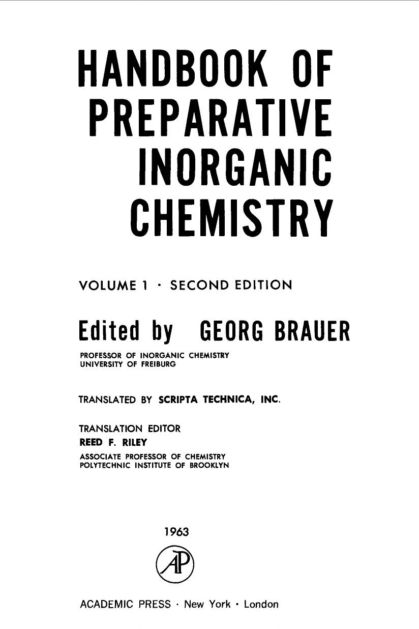 Handbook of Preparative Inorganic Chemistry 2nd ed vols 1-2