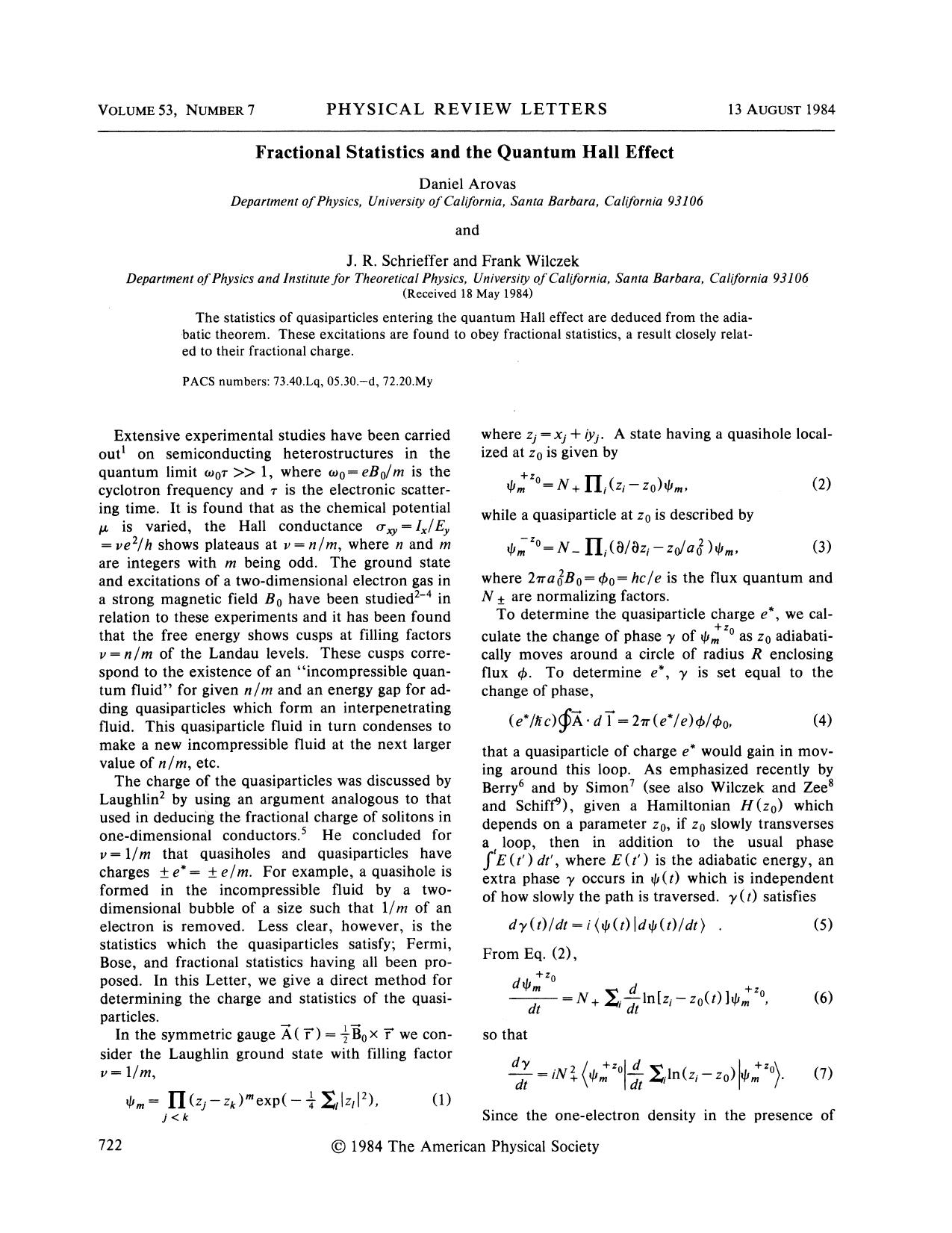 Fractional Statistics and the Quantum Hall Effect