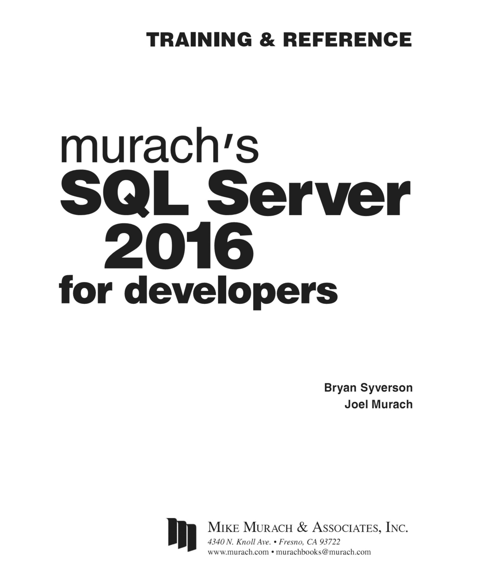 Murach's SQL Server 2016 for Developers