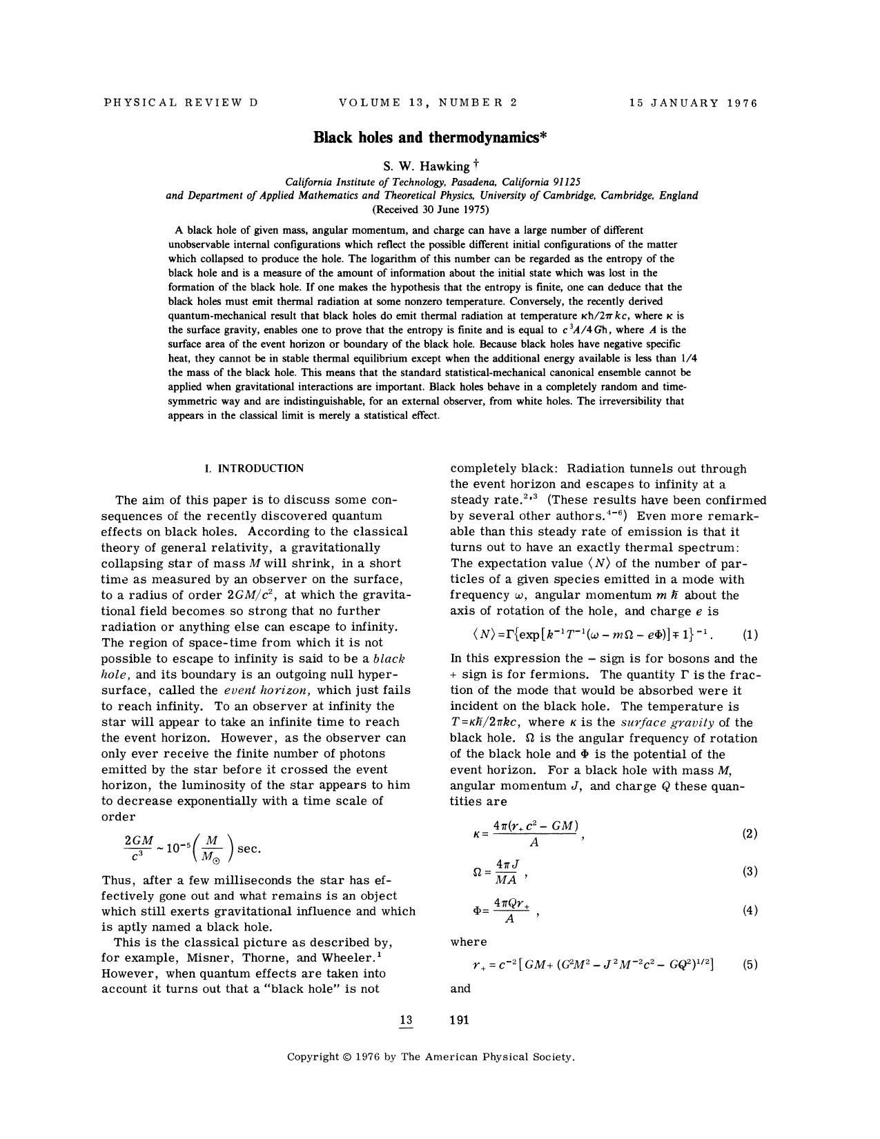 Black holes and thermodynamics