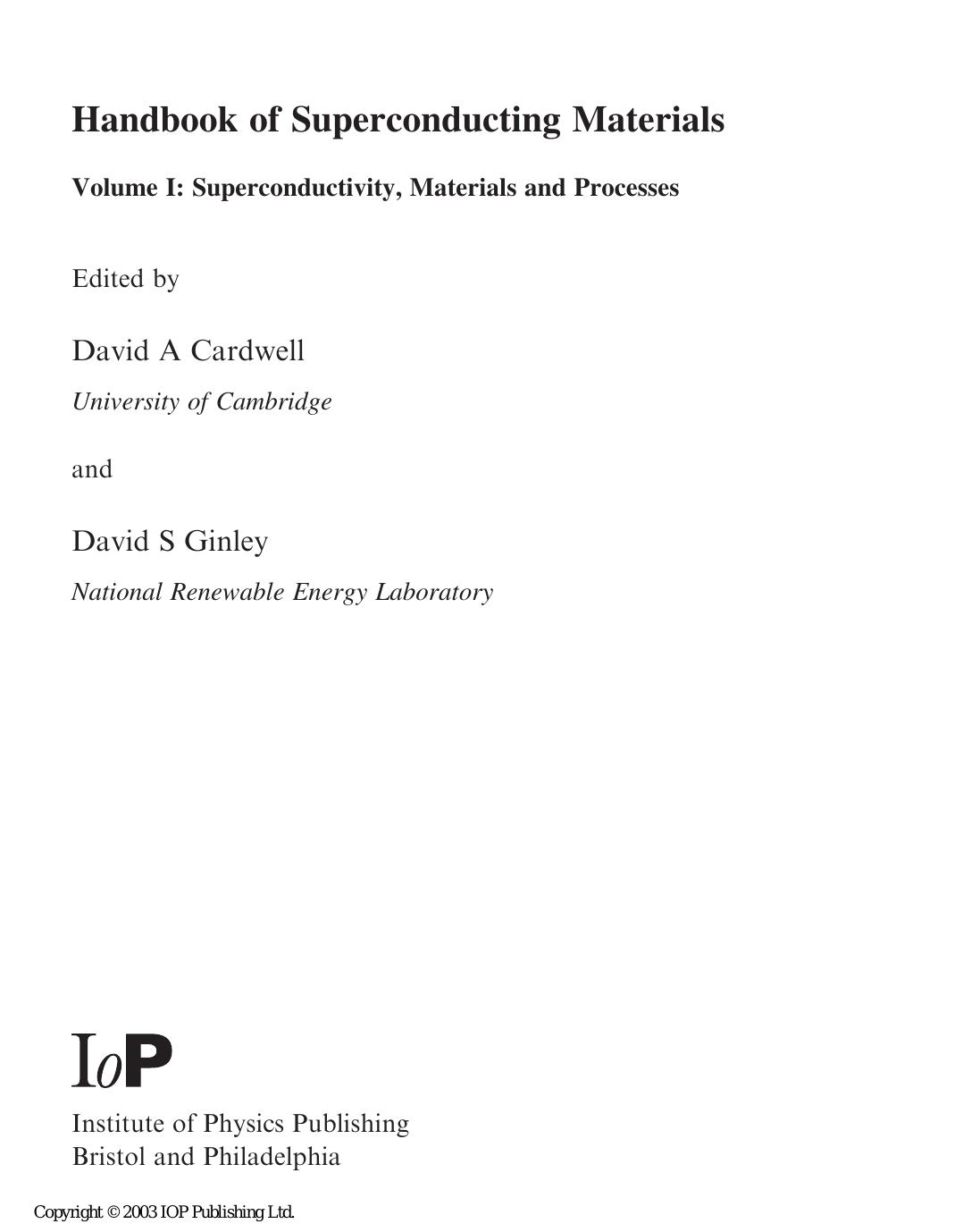 Handbook of Superconducting Materials