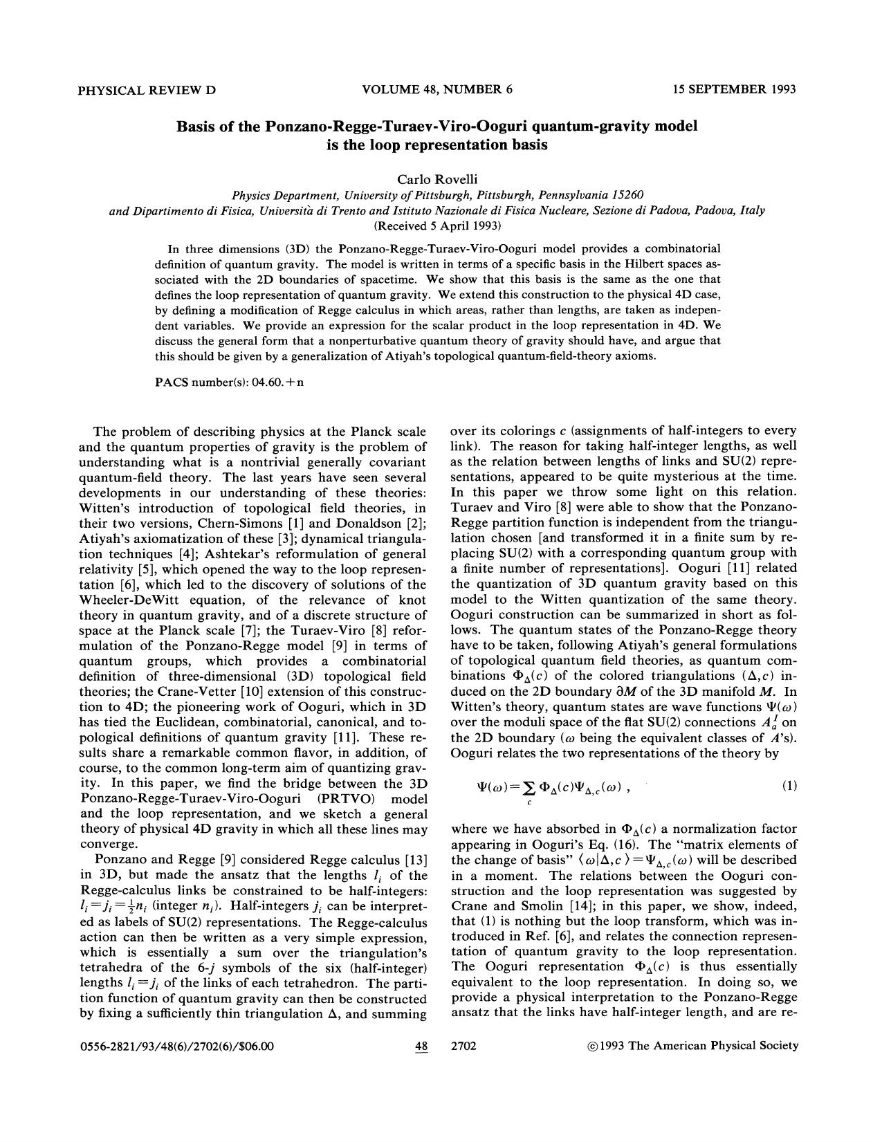 Basis of the Ponzano-Regge-Turaev-Viro-Ooguri quantum-gravity model is the loop representation basis