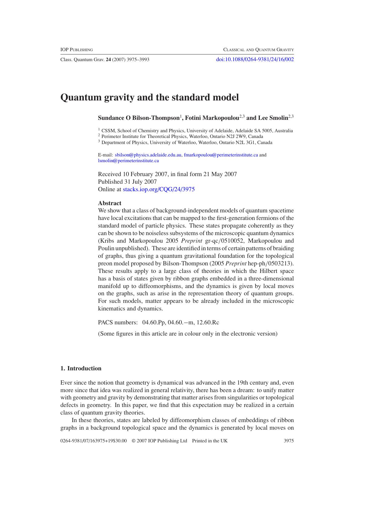 Quantum gravity and the standard model