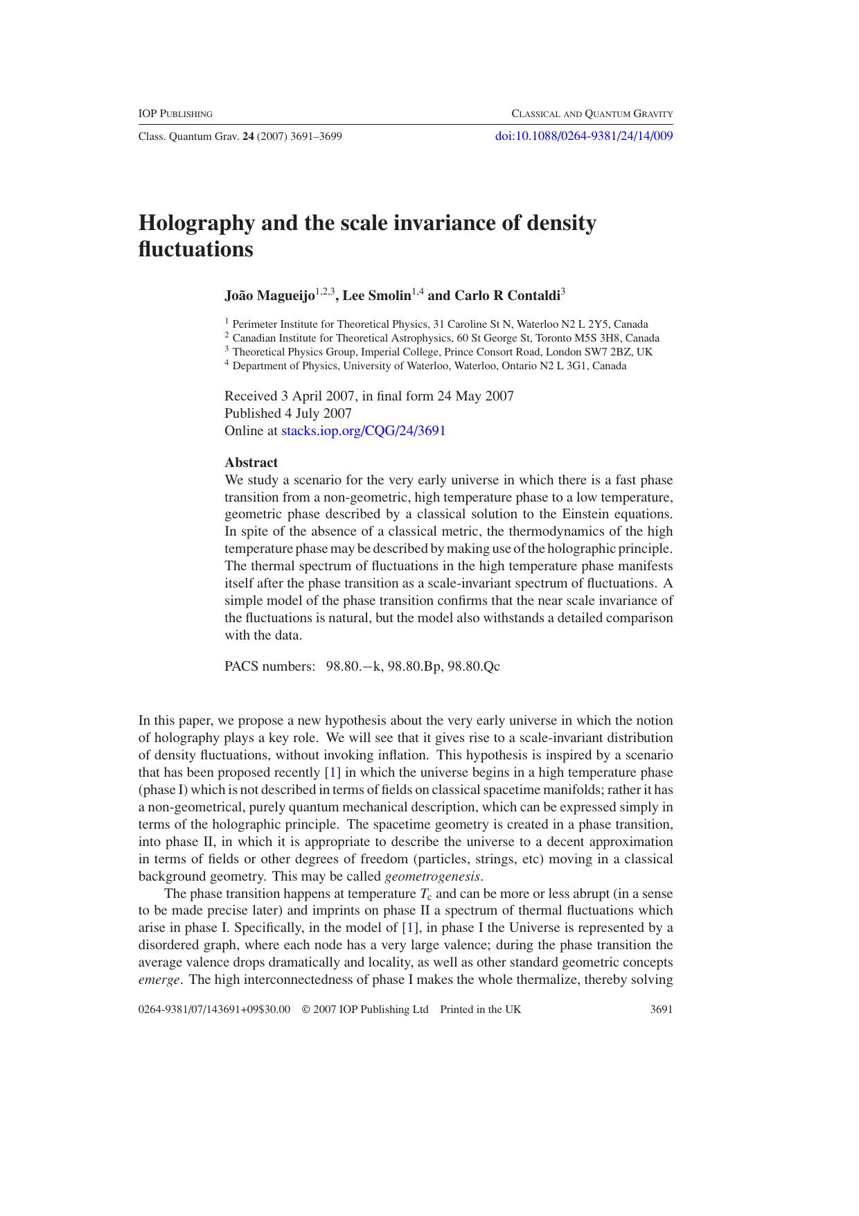 Holography and the scale invariance of density fluctuations