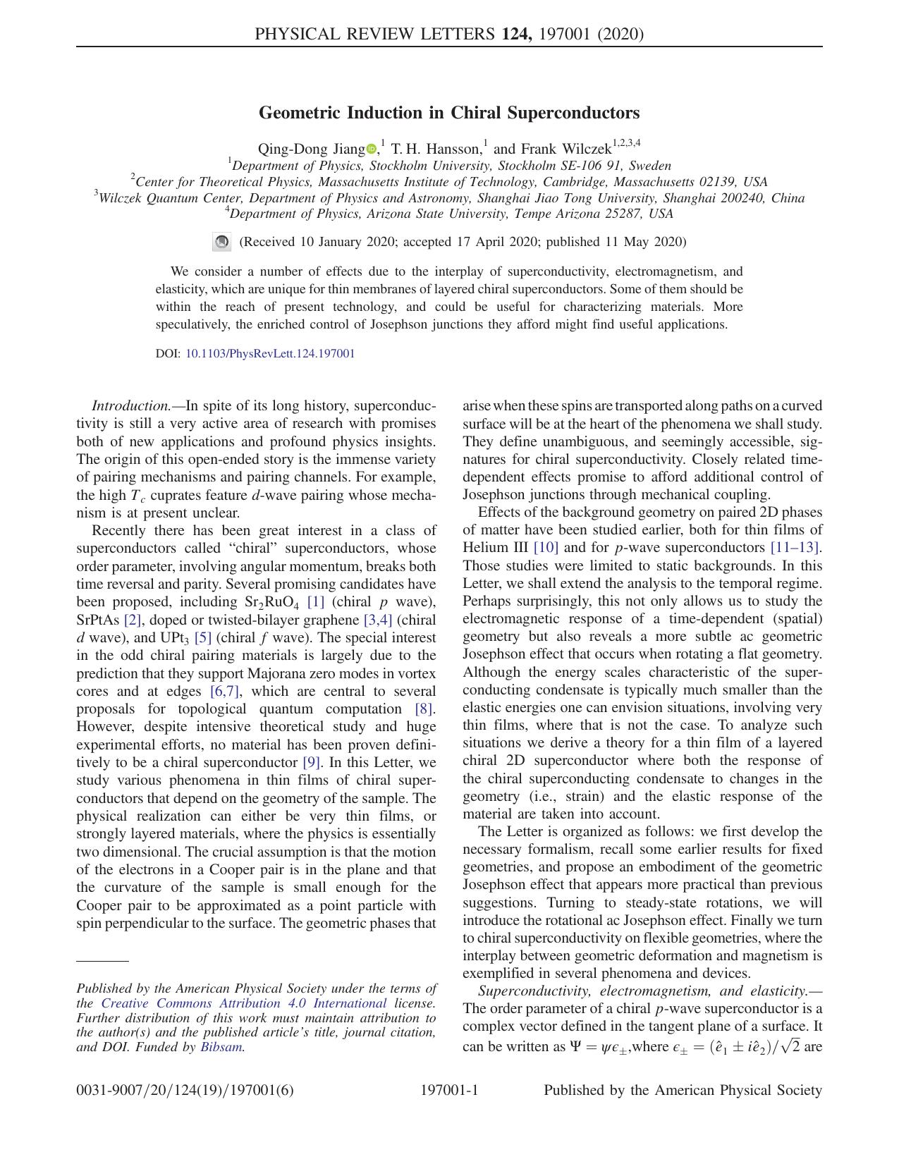 Geometric Induction in Chiral Superconductors