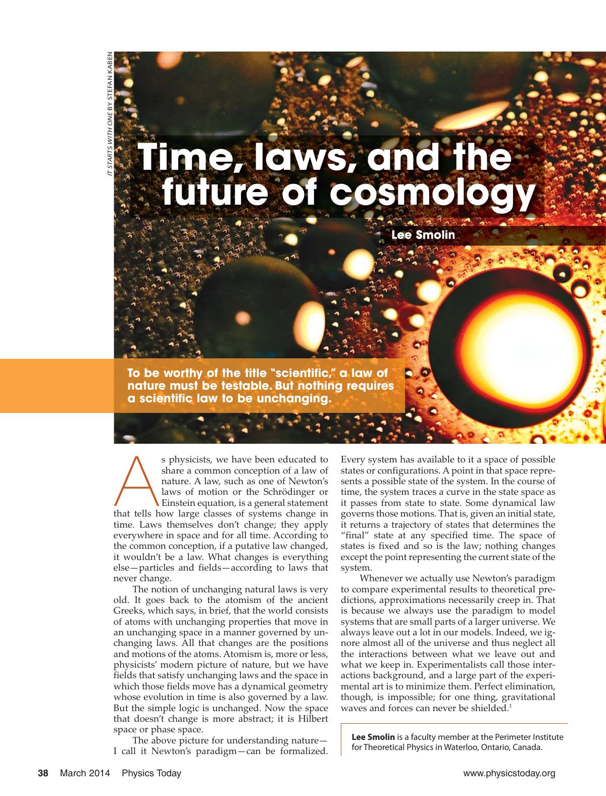 Time, laws, and the future of cosmology