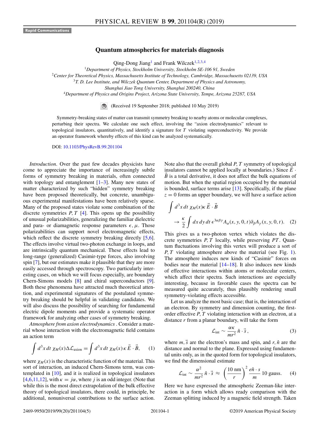 Quantum atmospherics for materials diagnosis