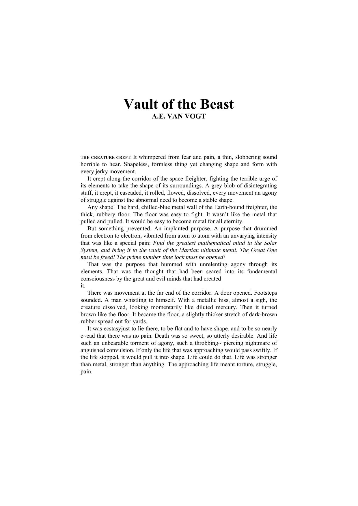 A E Van Vogt Vault Of The Beast