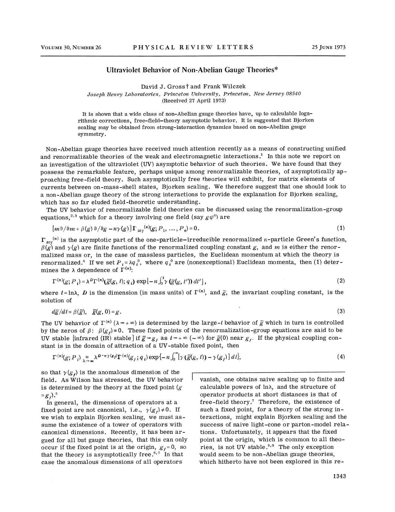 Ultraviolet Behavior of Non-Abelian Gauge Theories