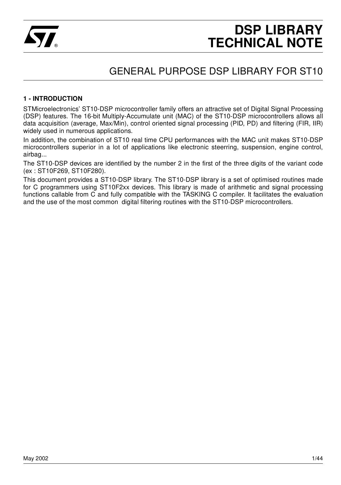 ST10 GENERAL PURPOSE DSP LIBRARY