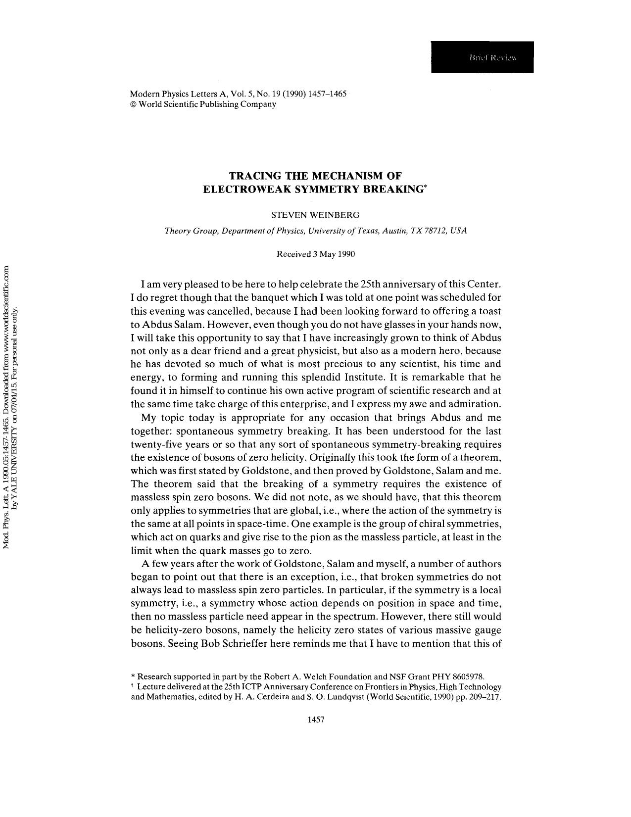 TRACING THE MECHANISM OF ELECTROWEAK SYMMETRY BREAKING