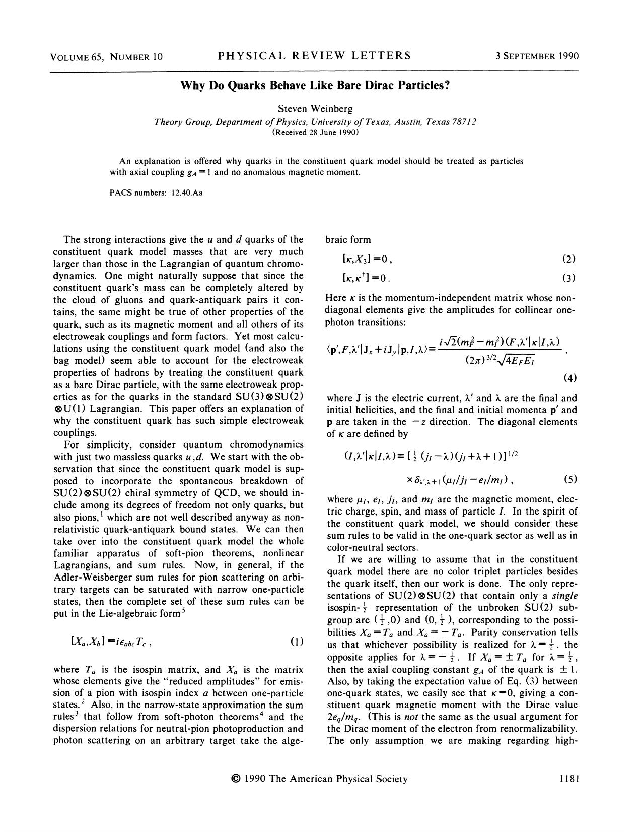 Why do quarks behave like bare Dirac particles?