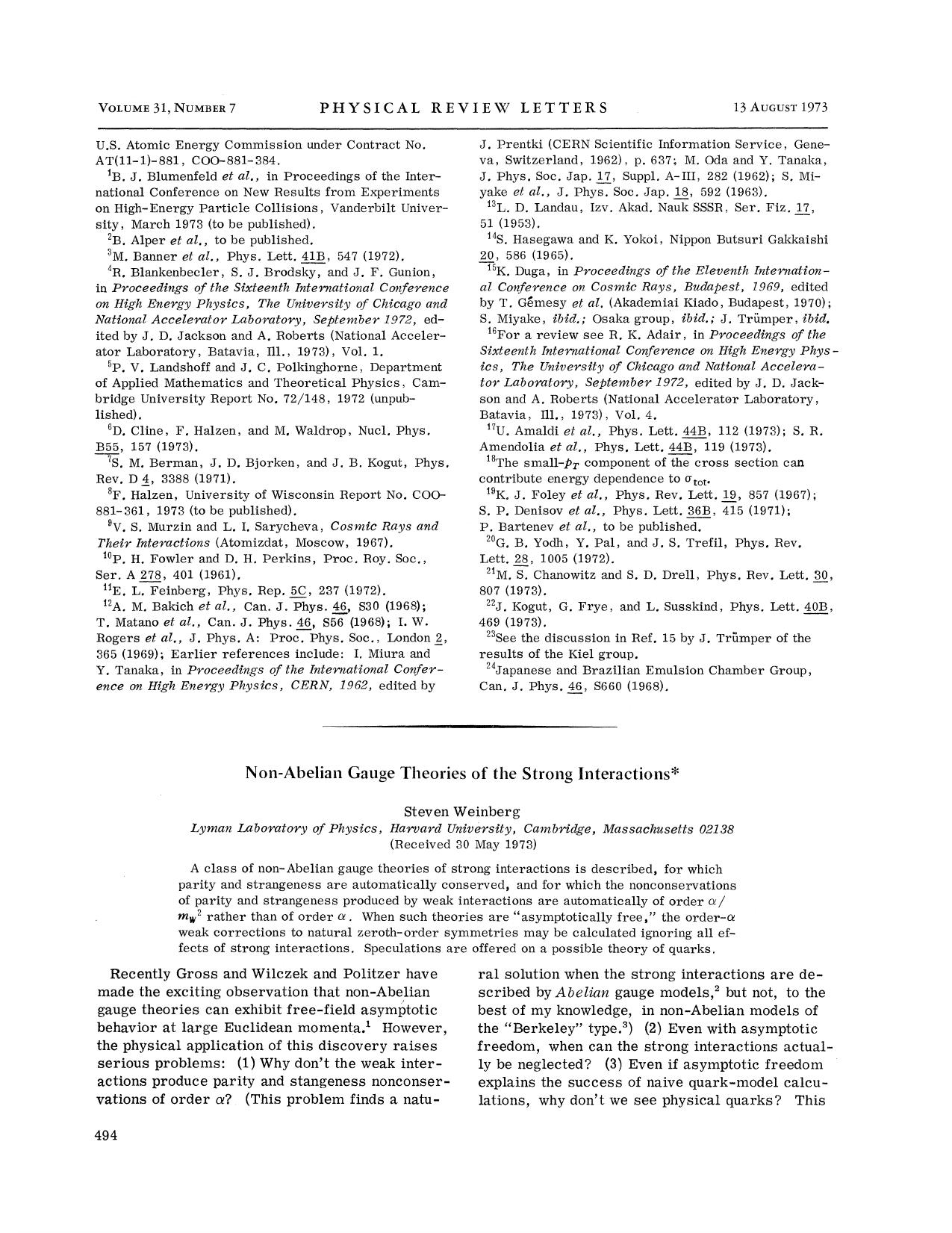 Non-Abelian Gauge Theories of the Strong Interactions