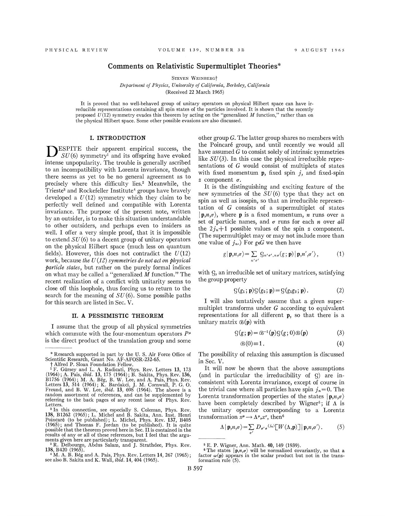 Comments on Relativistic Supermultiplet Theories