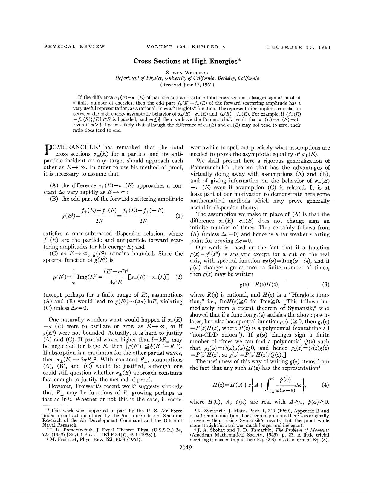 Cross Sections at High Energies