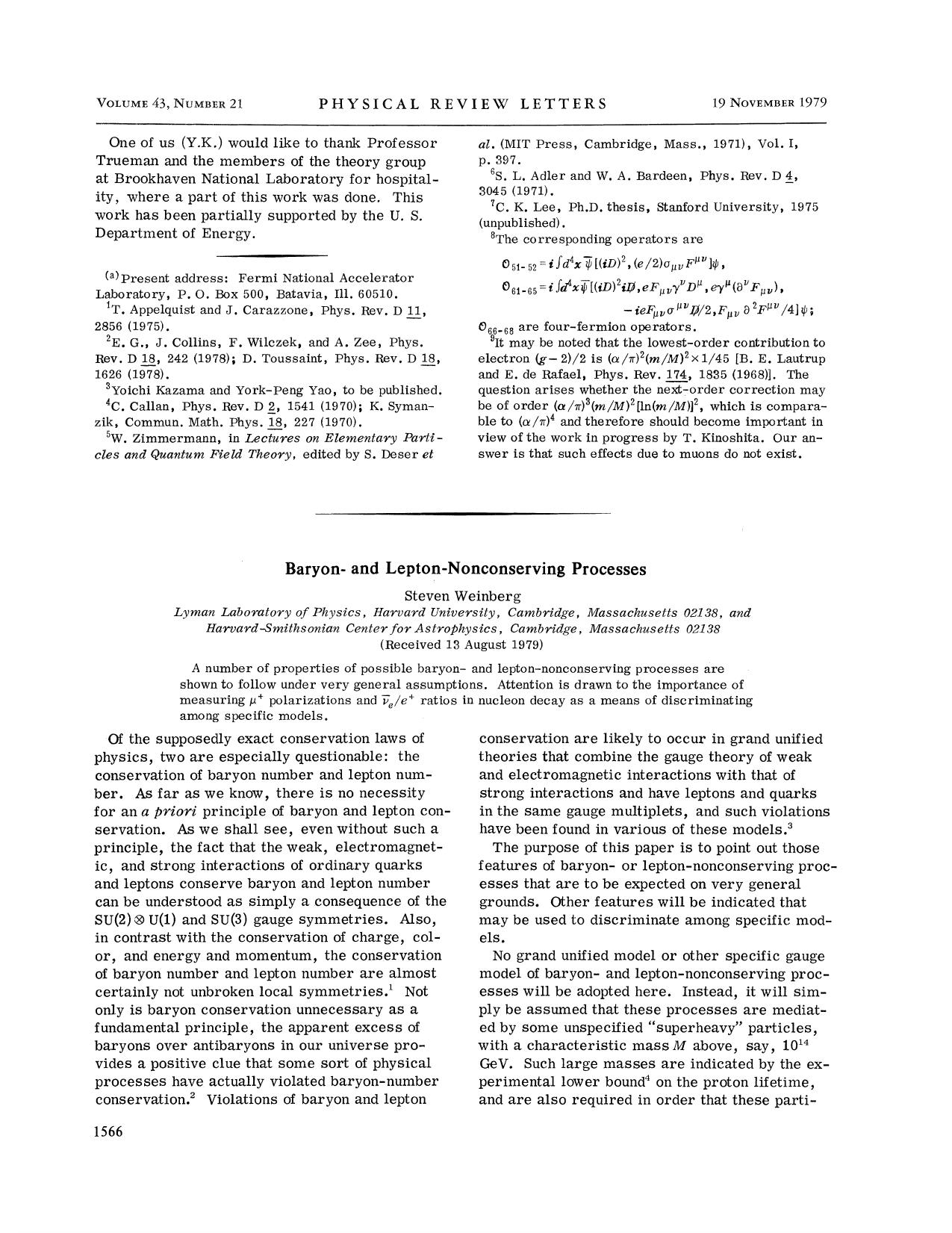 Baryon- and Lepton-Nonconserving Processes