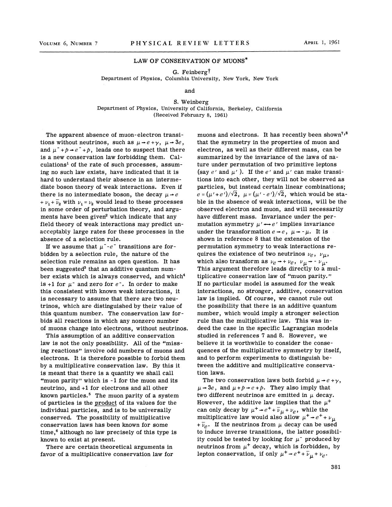 Law of Conservation of Muons