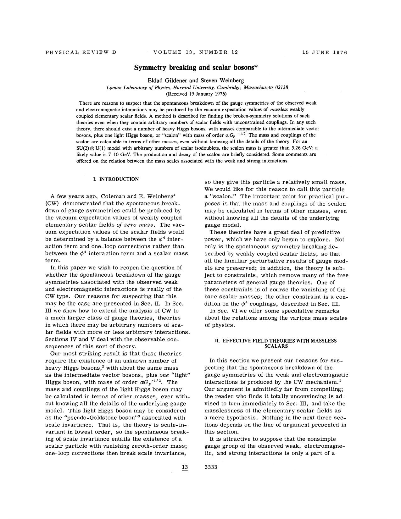 Symmetry breaking and scalar bosons