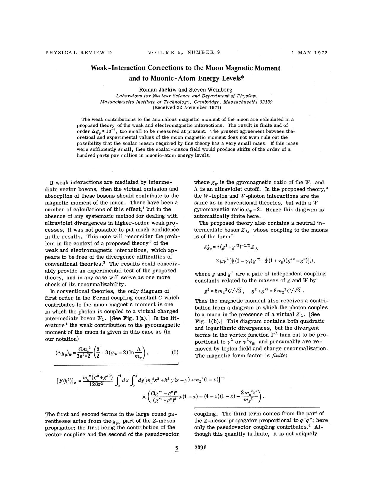 Weak-Interaction Corrections to the Muon Magnetic Moment and to Muonic-Atom Energy Levels