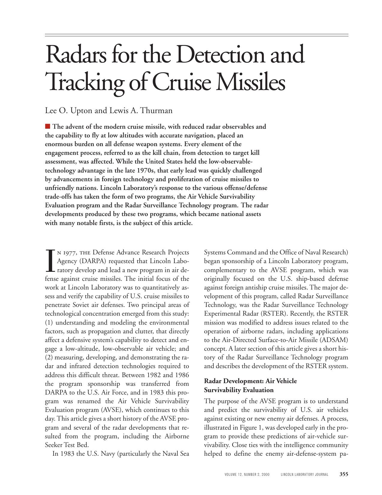 Radars for the Detection and Tracking of Cruise Missiles