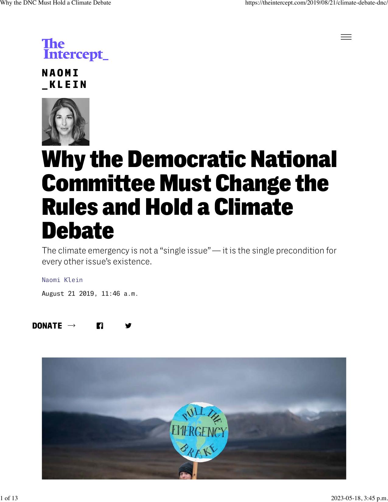 Why the DNC Must Hold a Climate Debate