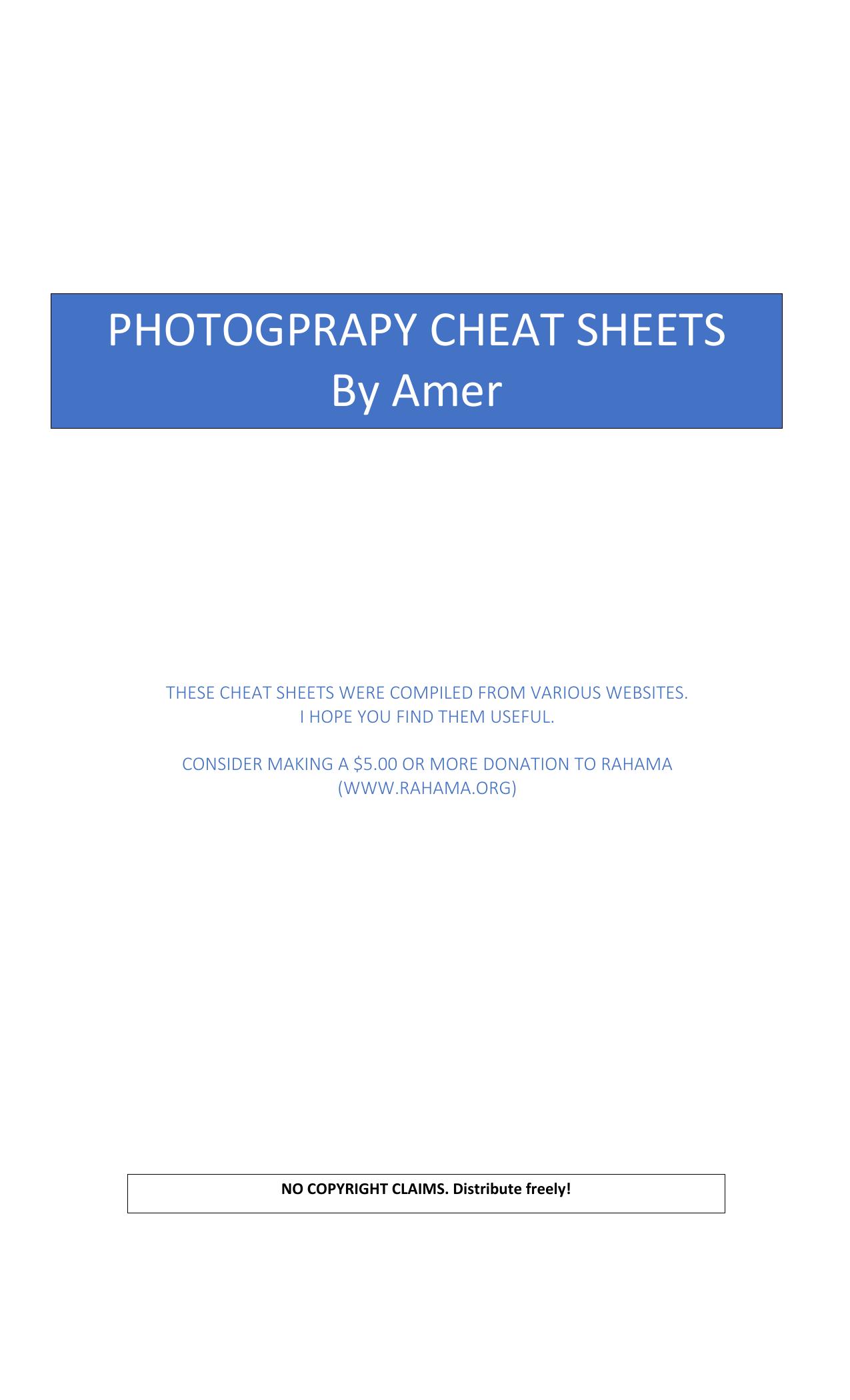 Photography Cheat Sheets