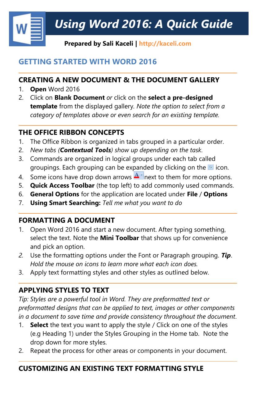 Using Word 2016 – A Quick Guide