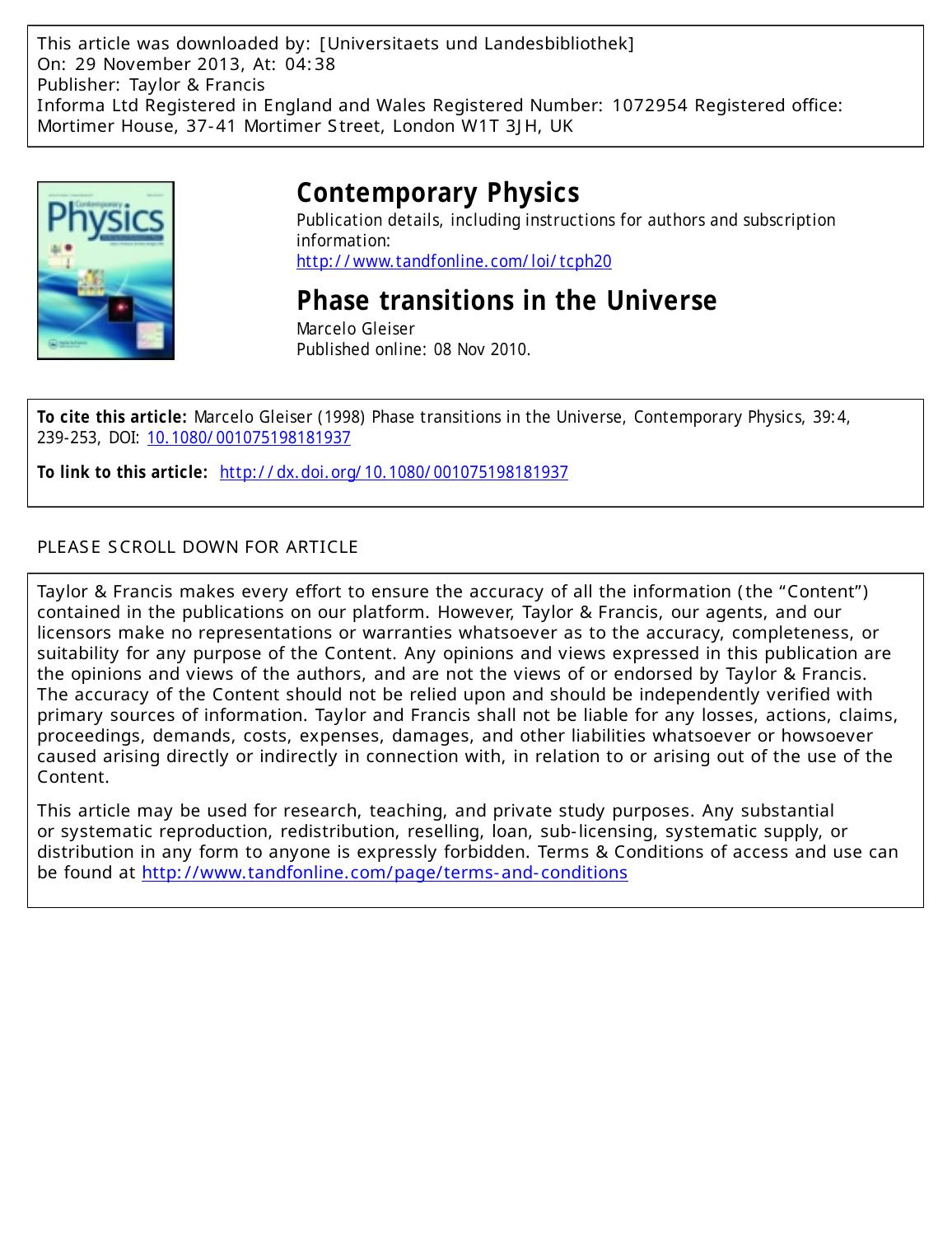 Phase transitions in the Universe