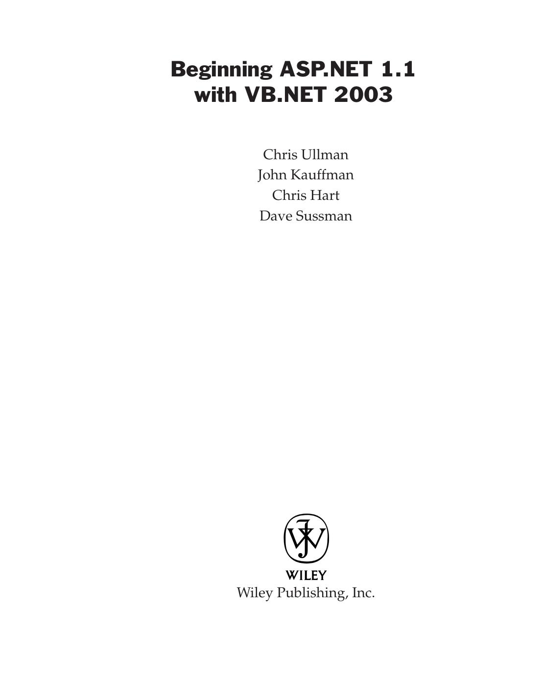 Beginning ASP.NET 1.1 with VB.NET 2003