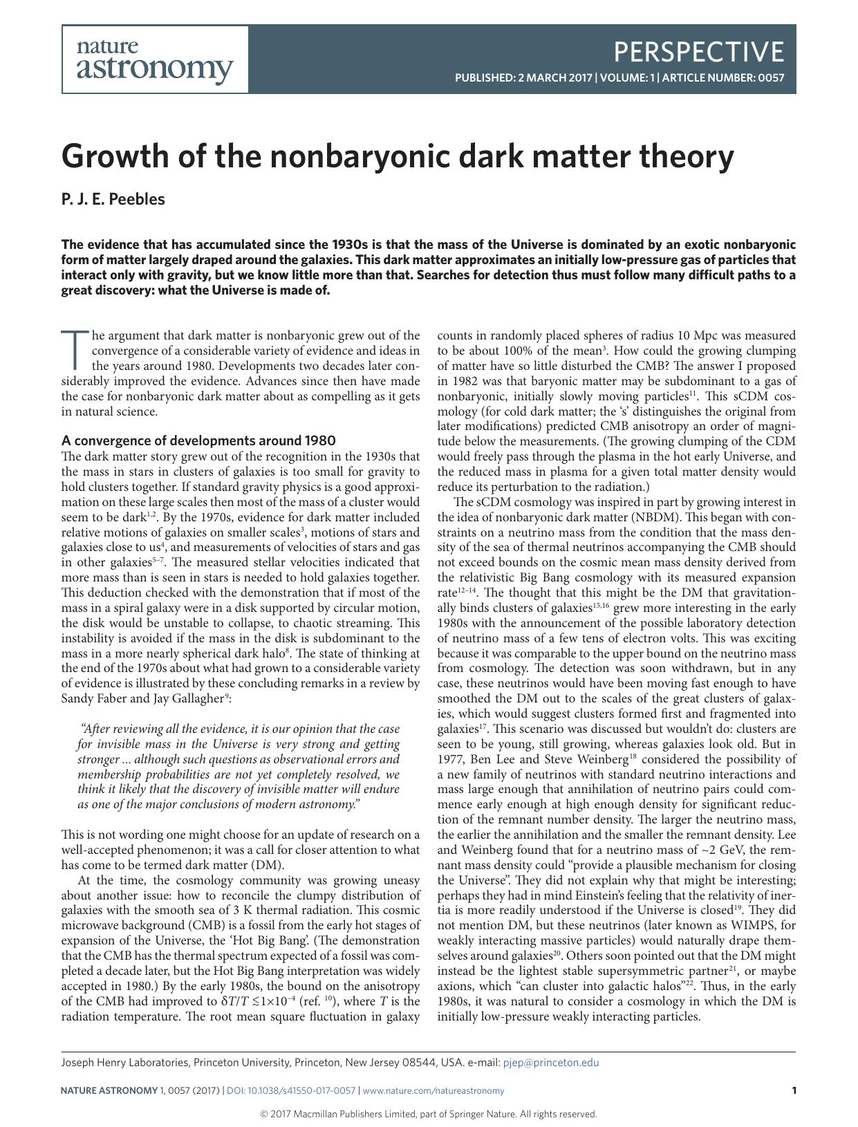 Growth of the nonbaryonic dark matter theory