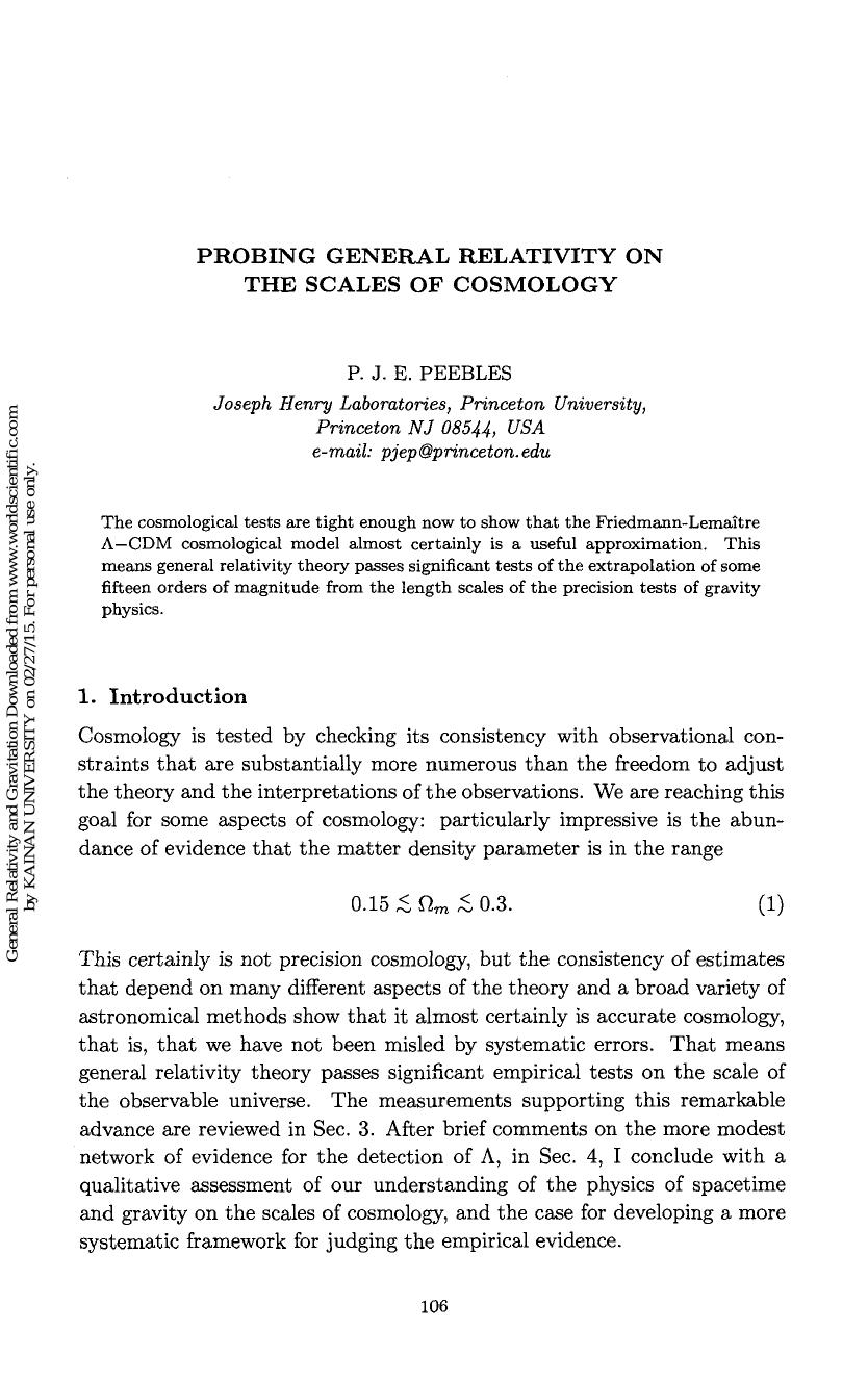 PROBING GENERAL RELATIVITY ON THE SCALES OF COSMOLOGY