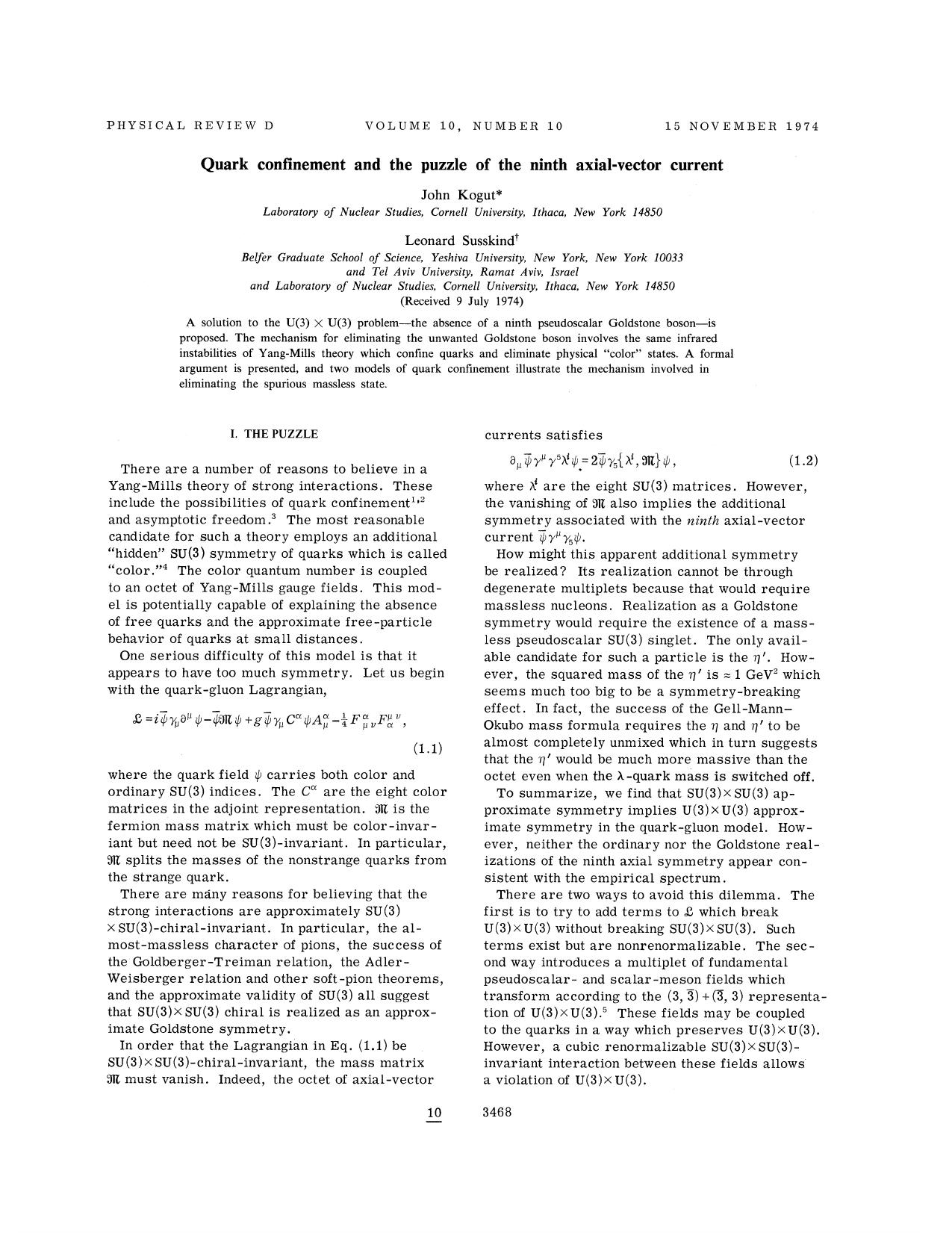 Quark confinement and the puzzle of the ninth axial-vector current