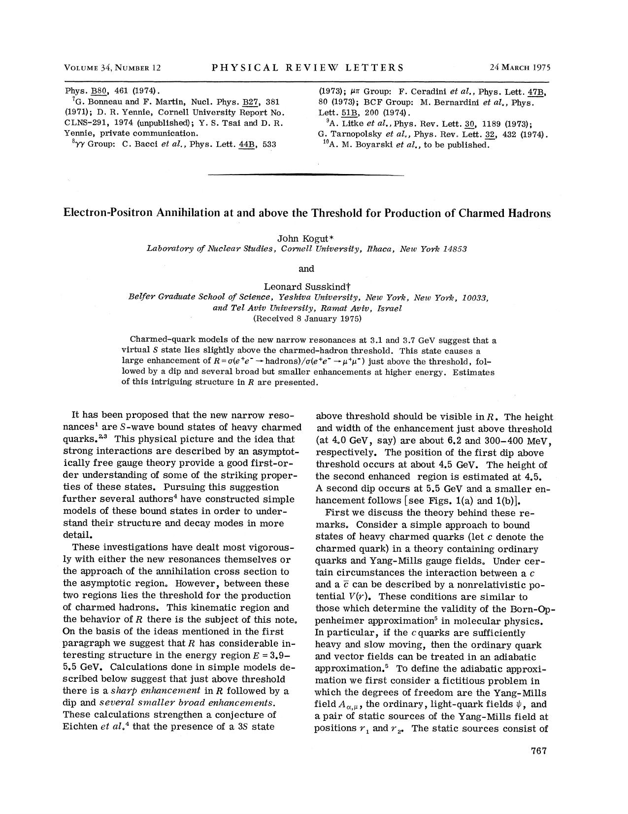 Electron-Positron Annihilation at and above the Threshold for Production of Charmed Hadrons