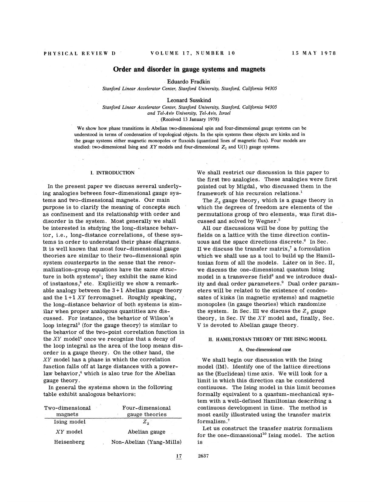 Order and disorder in gauge systems and magnets