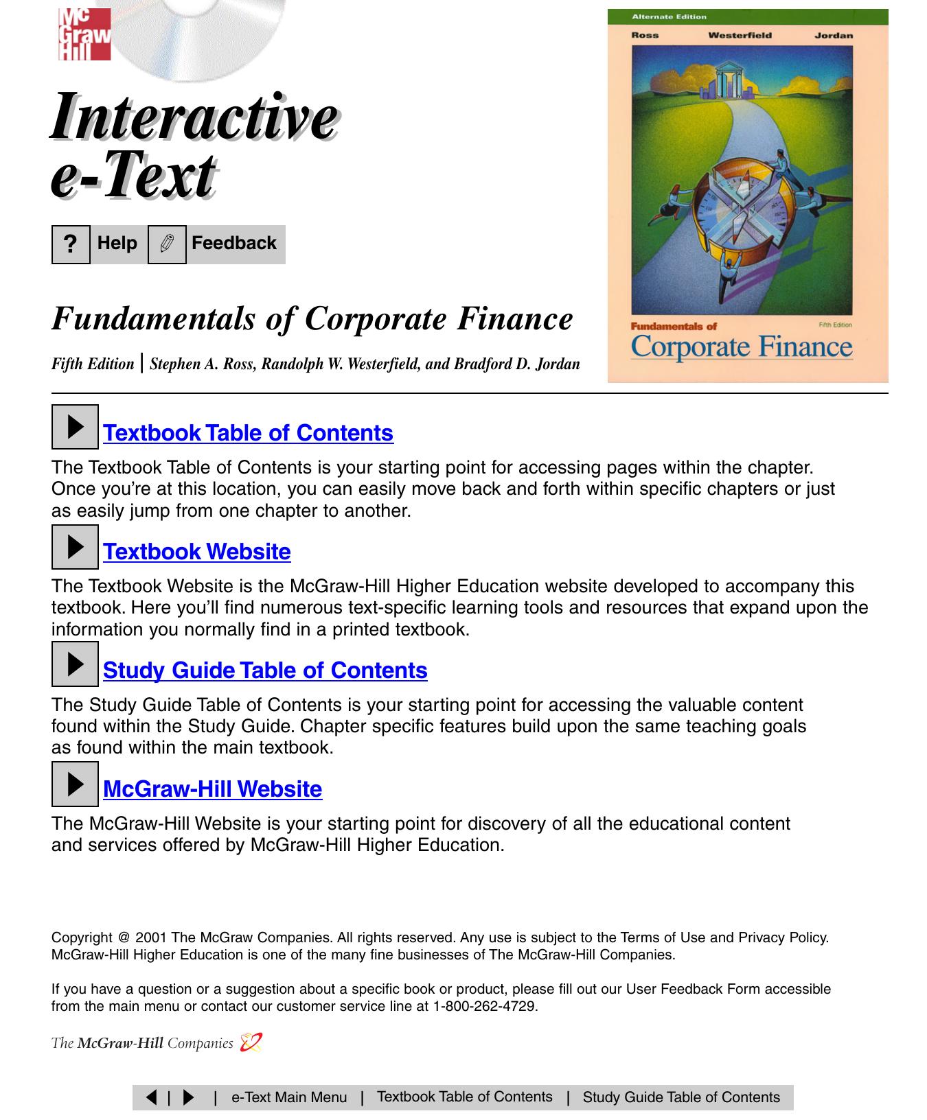 Fundamentals of Corporate Finance Main Menu