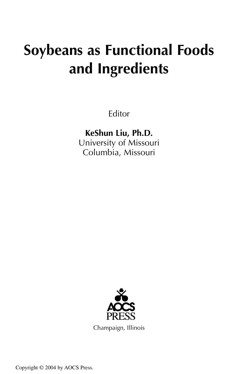 Soybeans as Functional Foods and Ingredients