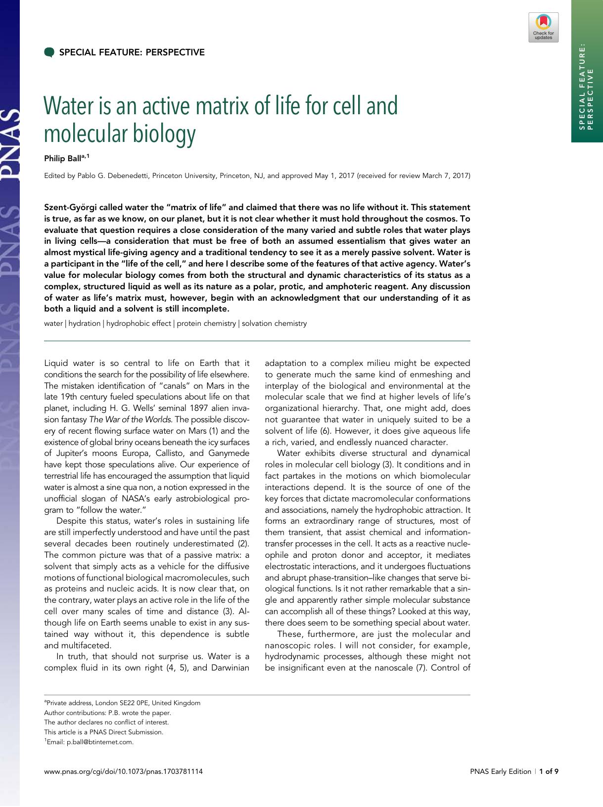 Water is an active matrix of life for cell and molecular biology