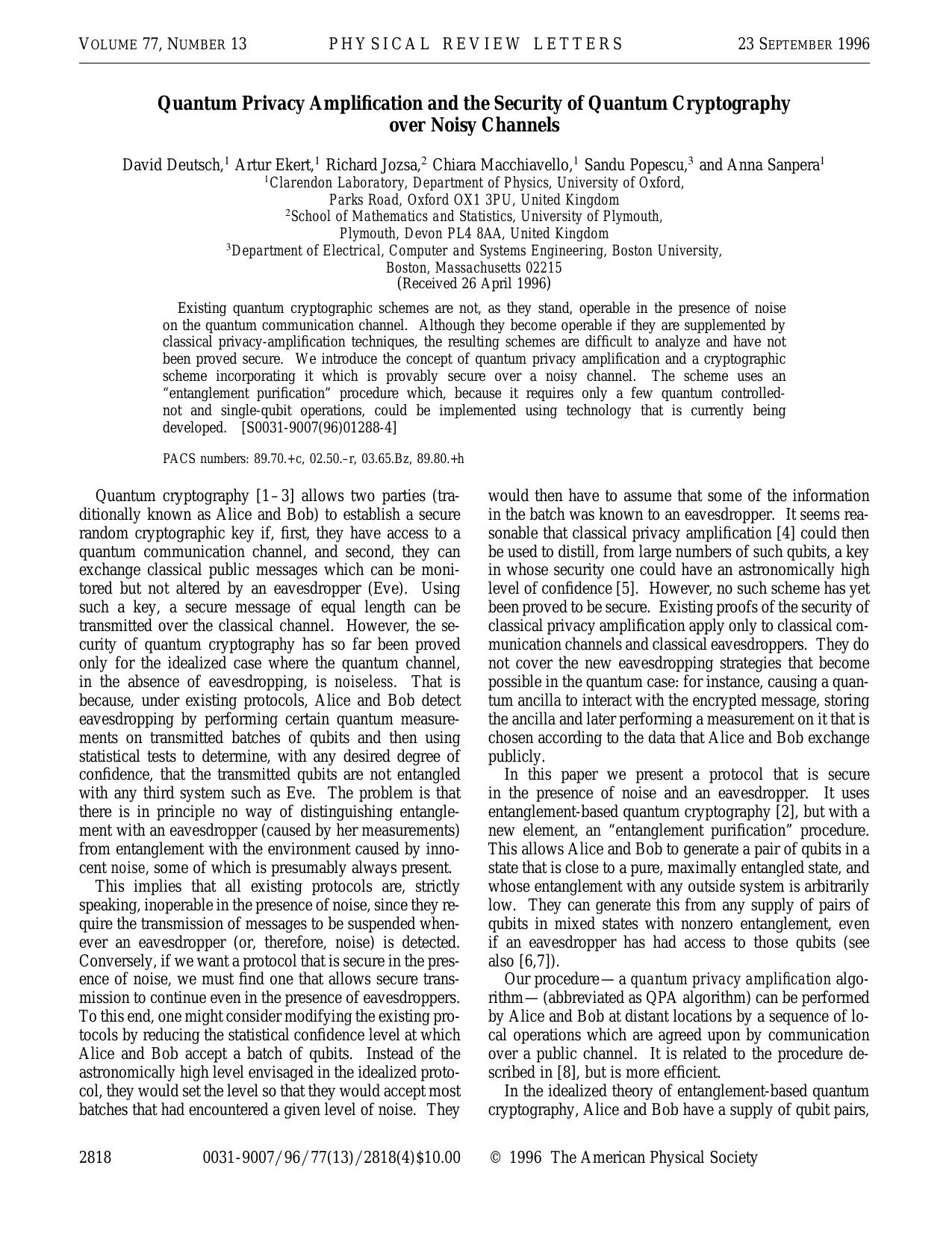 Quantum Privacy Amplification and the Security of Quantum Cryptography over Noisy Channels