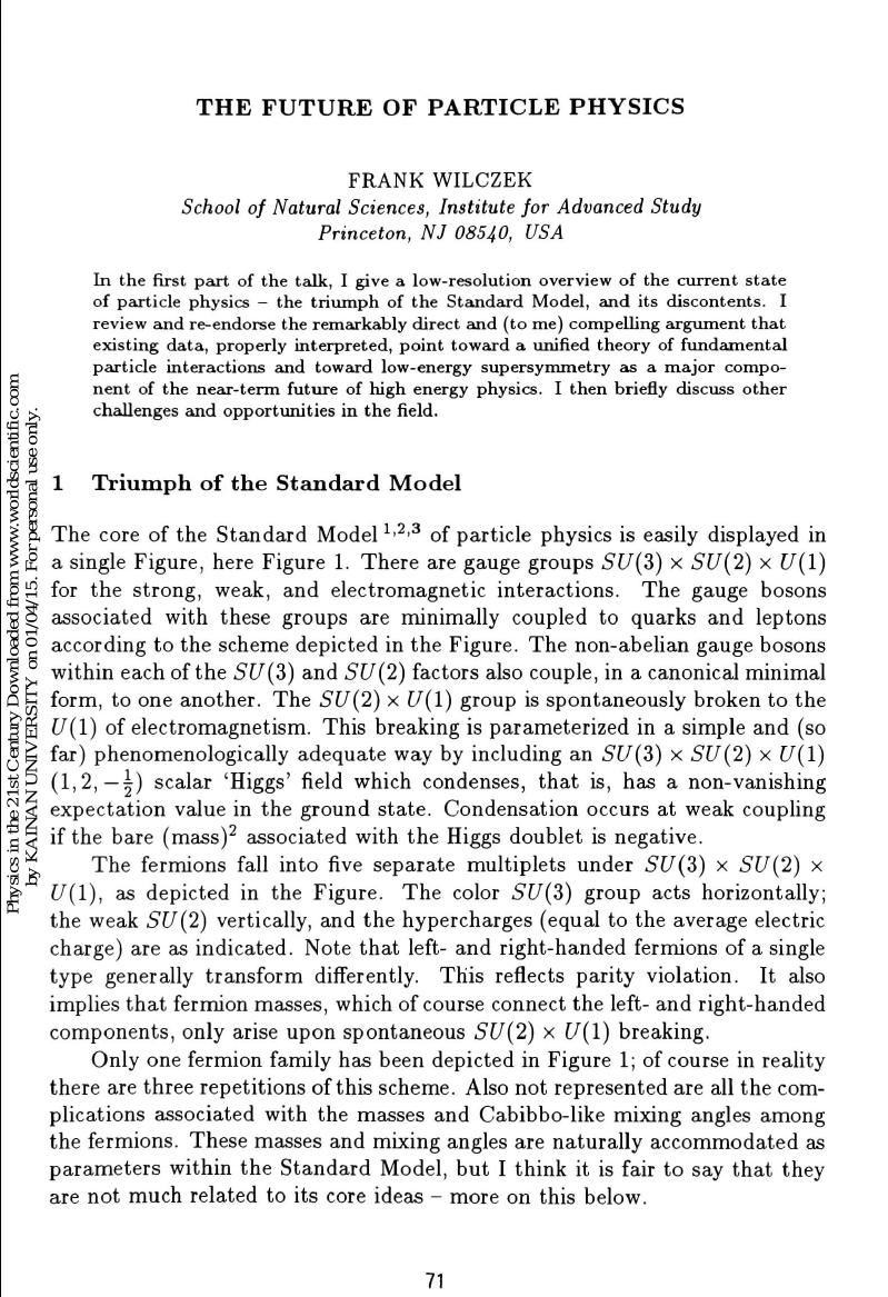 THE FUTURE OF PARTICLE PHYSICS