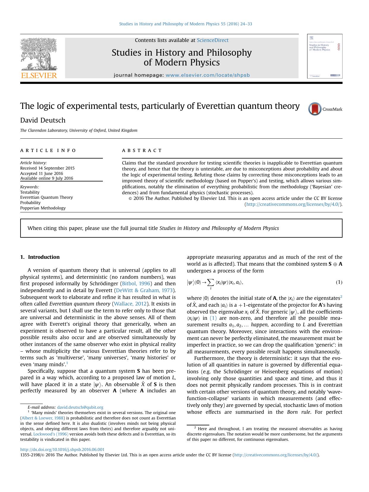 The logic of experimental tests, particularly of Everettian quantum theory