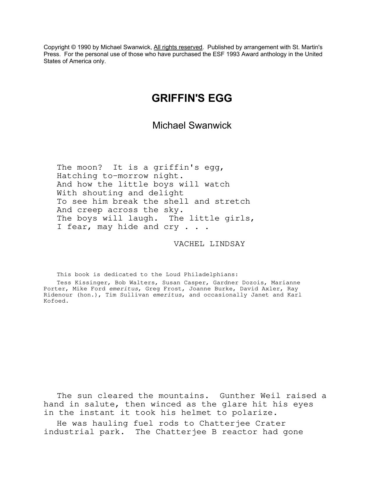 Michael Swanwick Griffins Egg