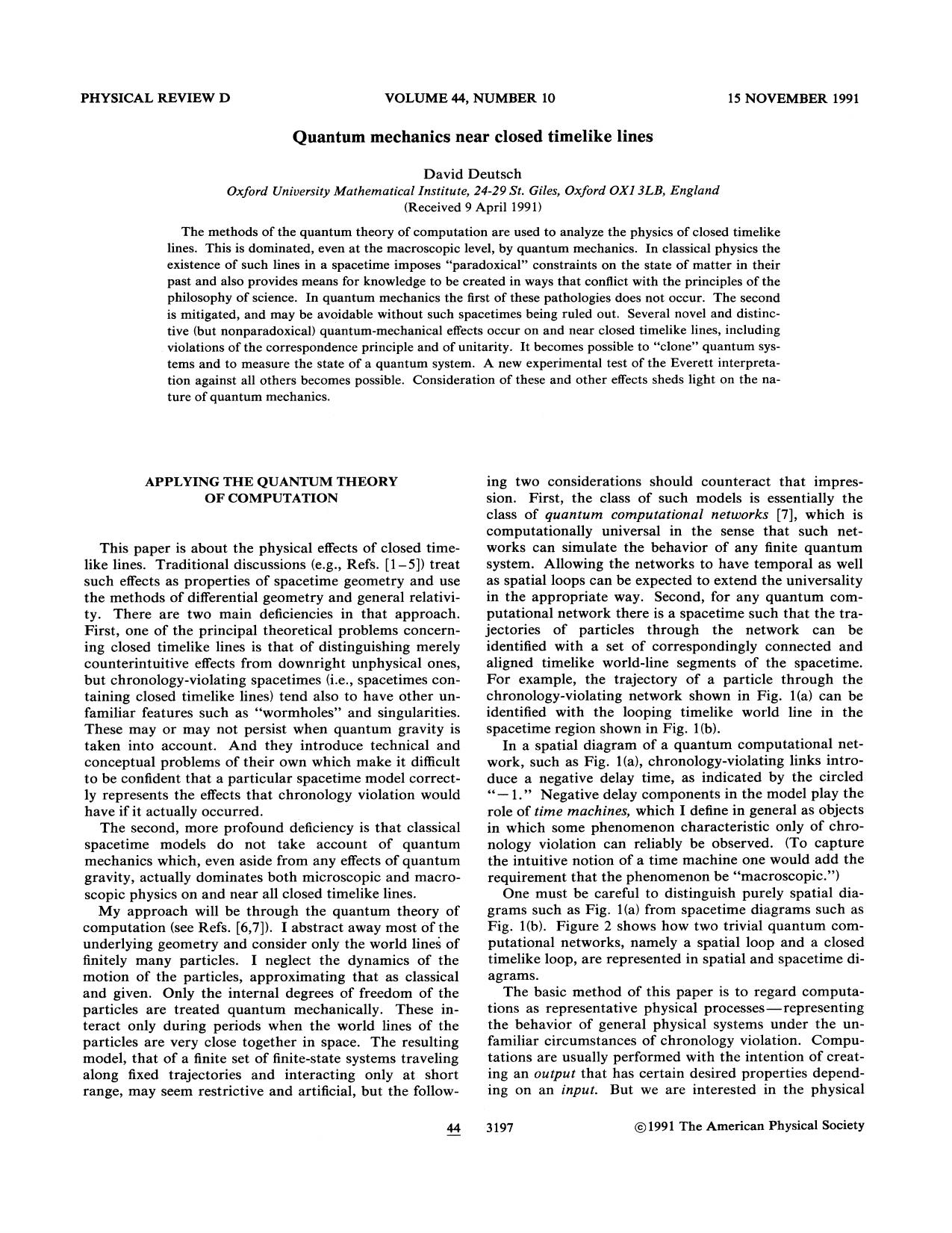 Quantum mechanics near closed timelike lines