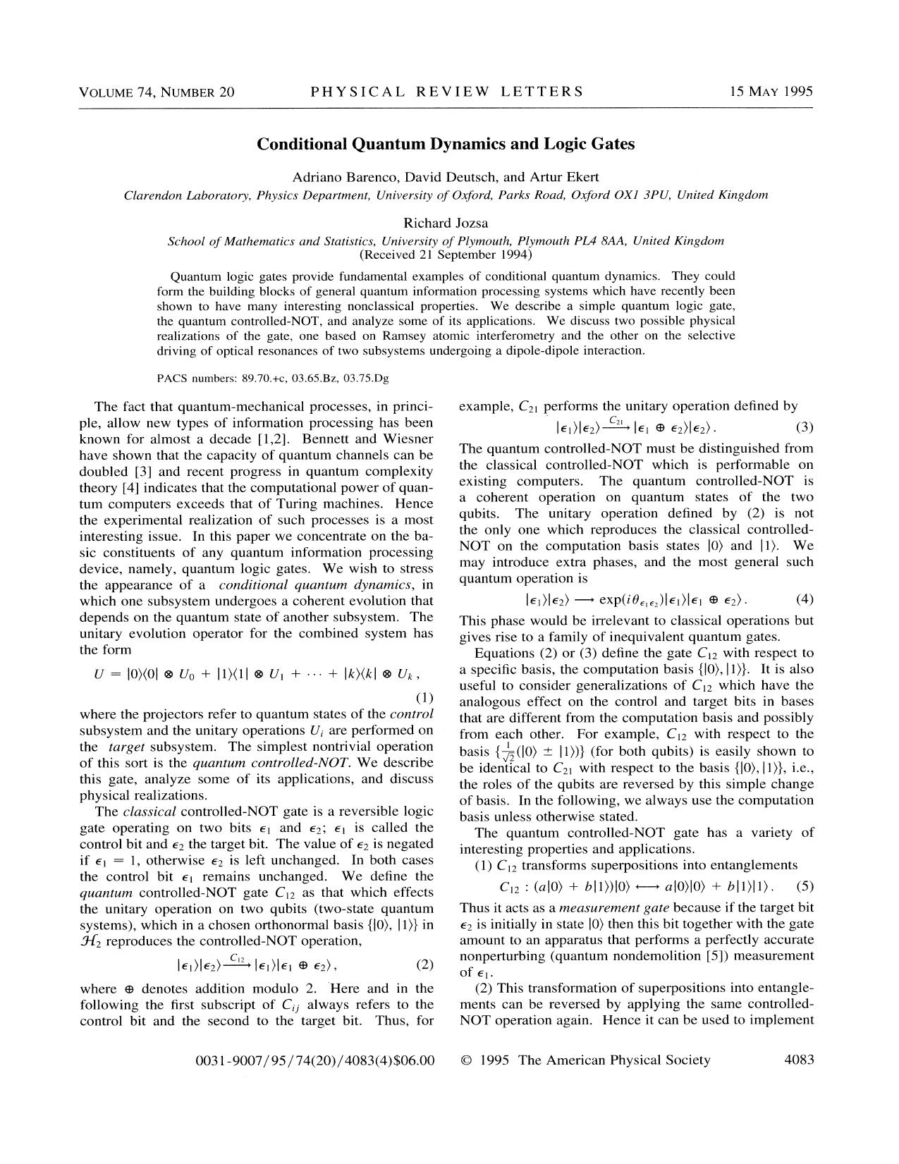 Conditional Quantum Dynamics and Logic Gates