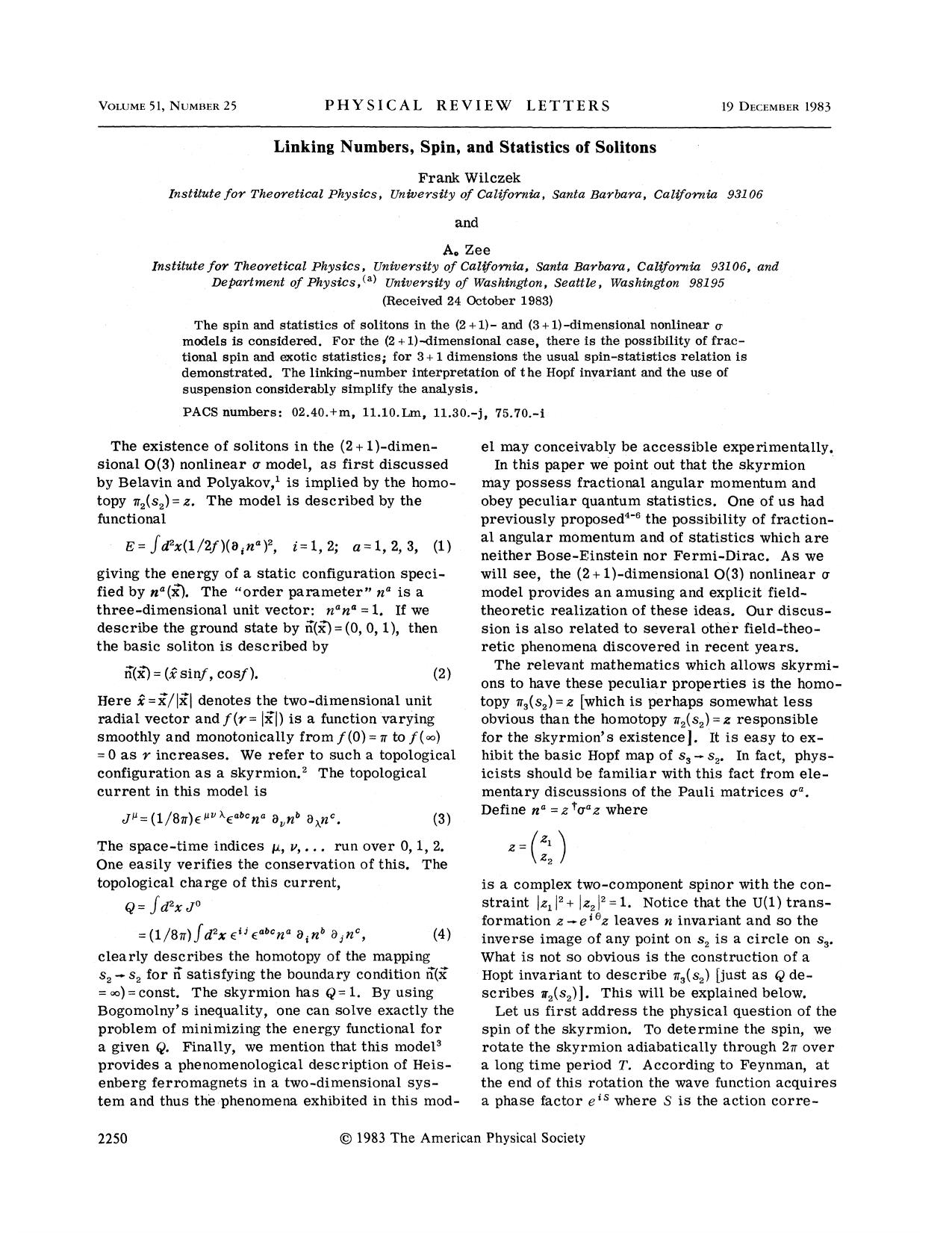 Linking Numbers, Spin, and Statistics of Solitons